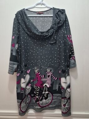 Claire's Charcoal Gray Tunic with Pink Bicycle Print